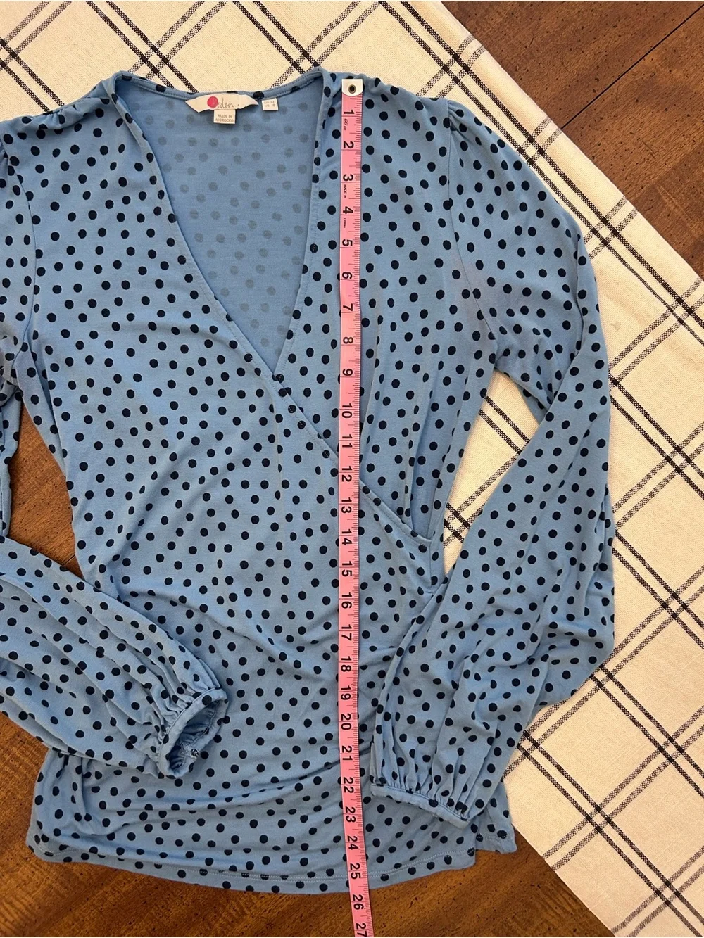Boden Elodie Faux Wrap Top Long Sleeve Polkadot Womens Size 8